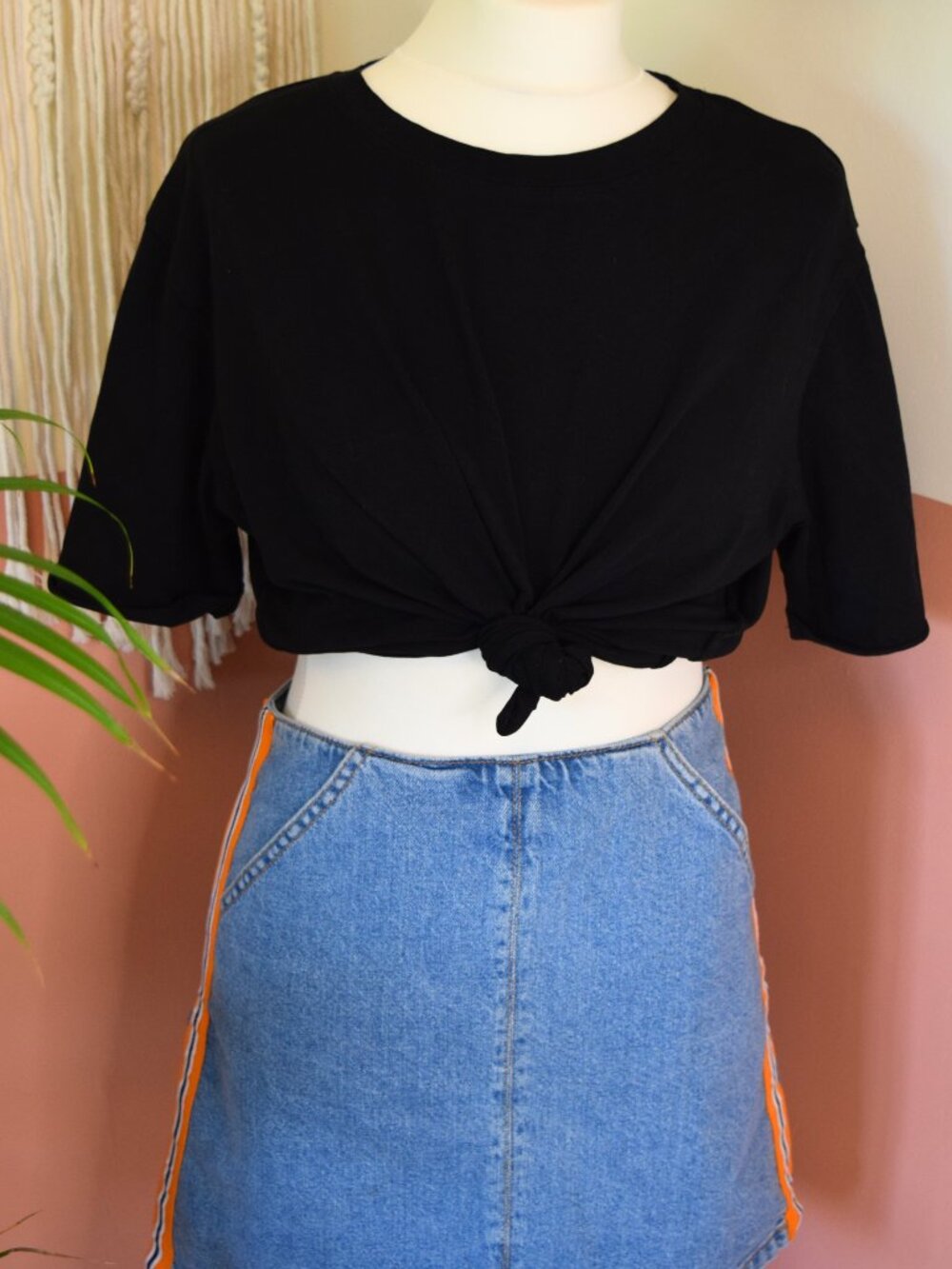 Topshop Moto Denim Mini Skirt Orange Side Stripe Y2K Size 6